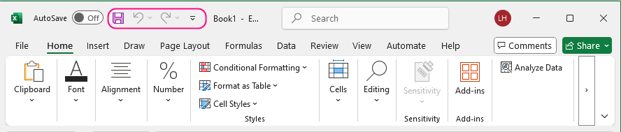 Thanh công cụ Quick Access Toolbar