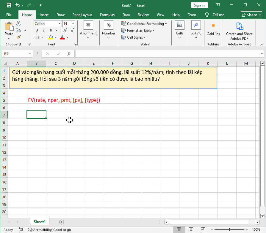 Tính giá trị tương lai với hàm FV trong Excel