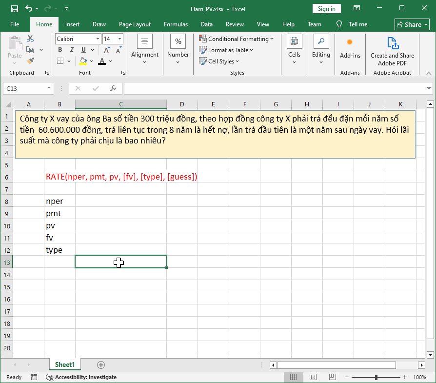 Sử dụng hàm RATE trong Excel để tính lãi suất khoản vay