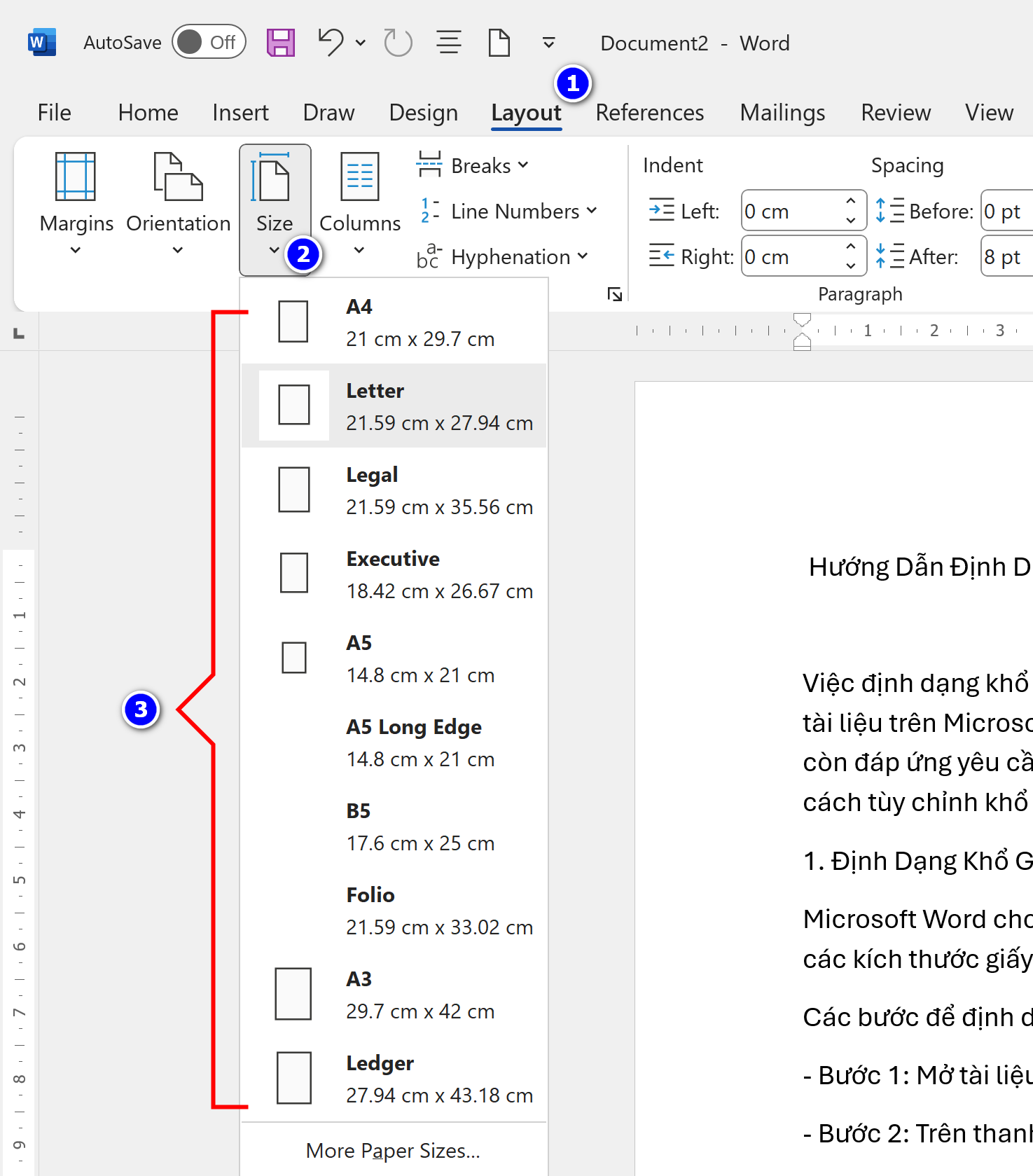 Định dạng khổ giấy và đặt lề văn bản trong Word