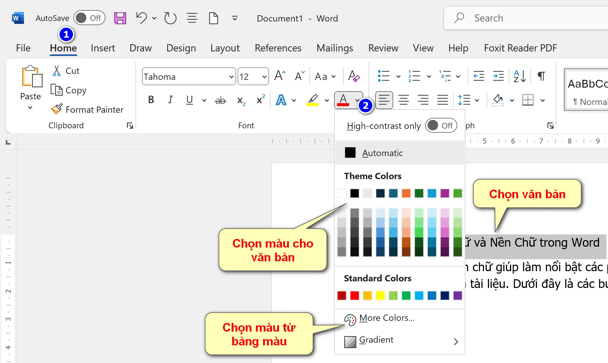 Định dạng văn bản - Tô màu chữ, màu nền văn bản