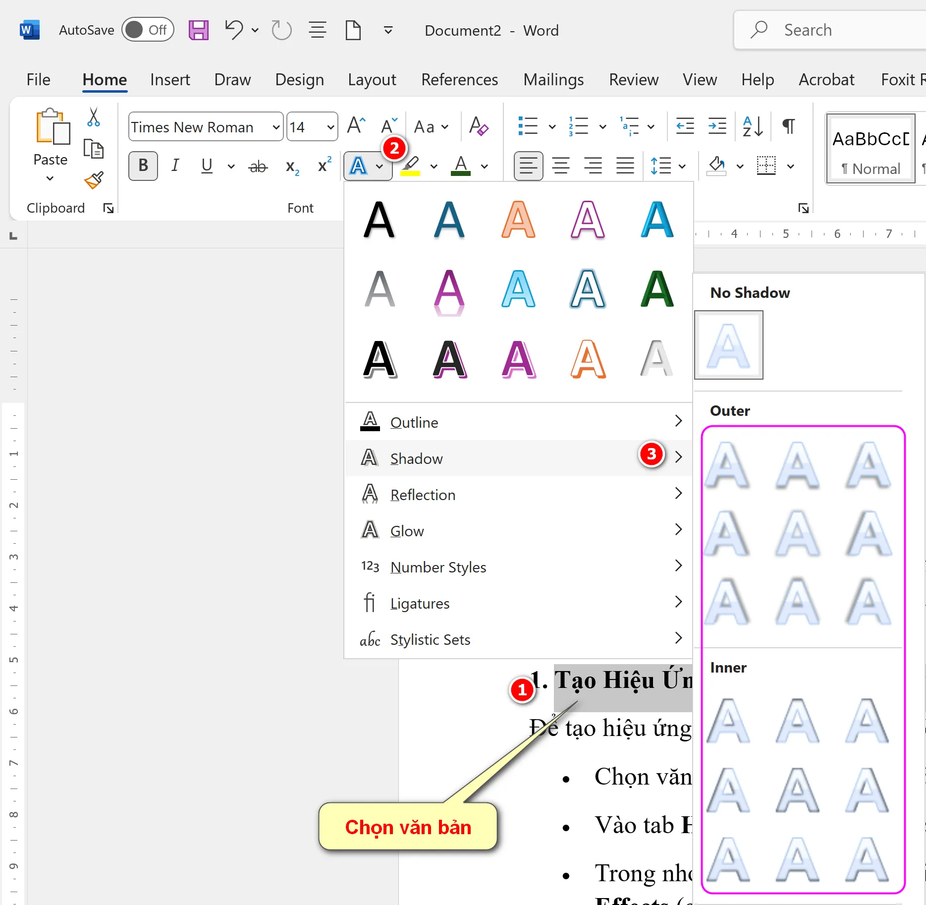 Định dạng văn bản - Tạo hiệu ứng chữ trong Word
