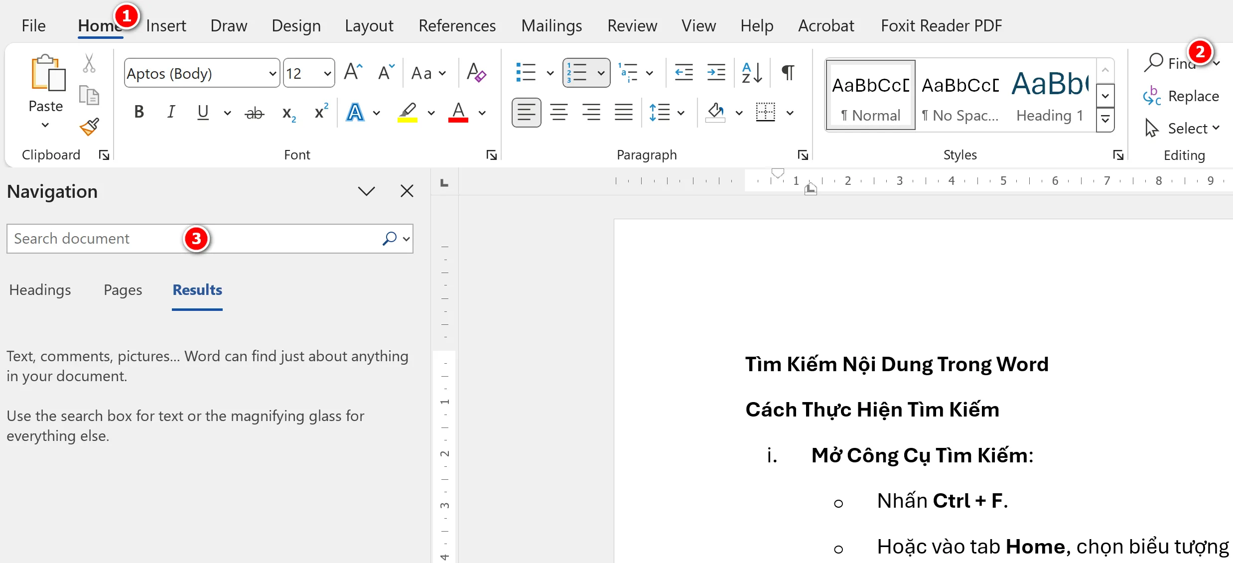 Tìm kiếm nội dung trong word